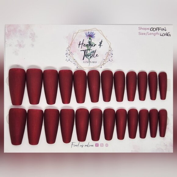 Heather & Thistle Luxe Press-On Nails - Merlot Dreams - Long Coffin - Picture 1 of 2